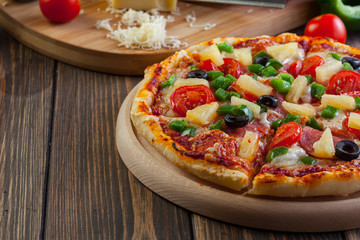 Fresh baked pizza hawaii