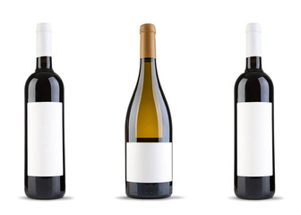 Three wine bottle on white background