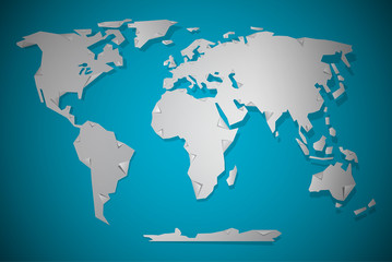 Vector Paper Cut World Map with Bent Corners on blue Background
