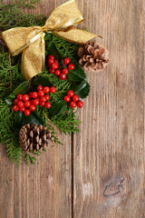 Beautiful Christmas border from fir and mistletoe