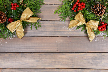 Beautiful Christmas border from fir and mistletoe