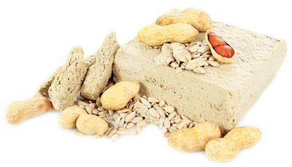 Sunflower halva with peanuts isolated on  white background