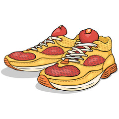 Vector Cartoon Red and Yellow Running Shoes