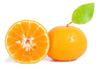 orange mandarins with green leaf isolated on white backgroun