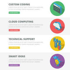 Flat design concept for coding, cloud computing, support