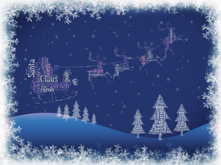 Naklejka na ściany i meble Santa Claus on a sleigh drawn by reindeer, background