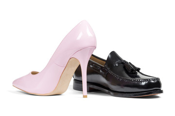 Luxury man's shoe and pink women's heel shoe
