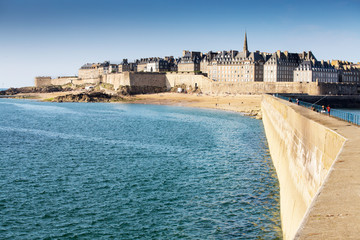 View over the walled city Saint-Malo from mole, Brittany, France - 72821593