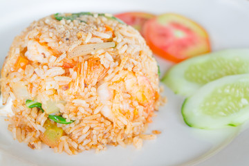 salted egg fried rice with shrimp , Thai food