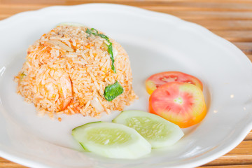 salted egg fried rice with shrimp , Thai food
