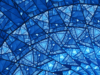 Blue glowing stained glass fractal - obrazy, fototapety, plakaty