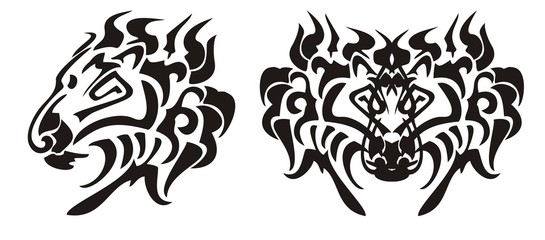 Obraz premium Lion head in tribal style. Black on the white