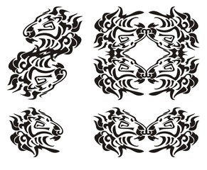 Tribal lion head symbols. Black on the white