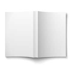 Blank softcover book template spread out on white.