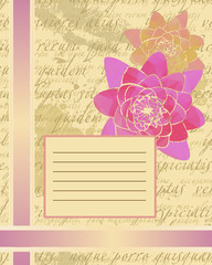Scrap Cover for notebook with text background and pink flower
