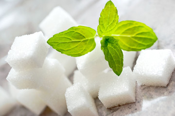 white sugar cubes with fresh mint