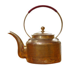 Copper teapot on white
