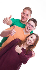 Fototapeta premium Three Friends with Tumbs Up and Smiling