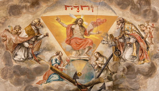 Seville - baroque fresco Resurrected Christ  in heaven