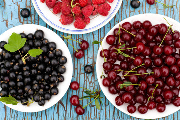Berries in a plate on a table