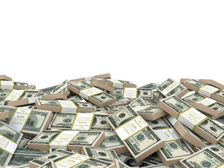 3d illustration stack of dollars heap, over white background