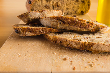 Slides of Handmade Bread on a Wood Table