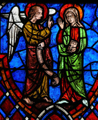 Fototapeta premium The Annunciation Stained Glass in Cathedral of Tours, France