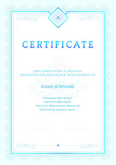 Vector illustration of blue detailed certificate