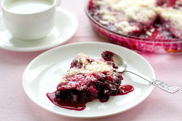 Berry pie and cup of milk