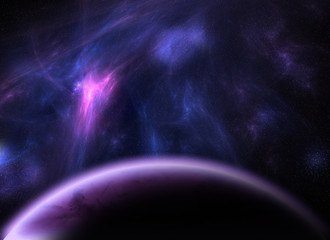 View from planet to nebula space