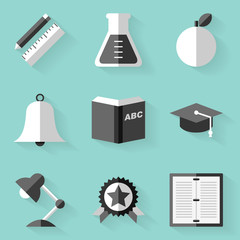 Flat icon set. Education. White style