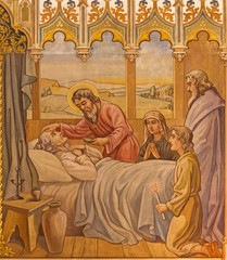 Trnava - The neo-gothic fresco the Apostles at viaticum