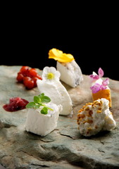Fine dining cheese plate on the stone
