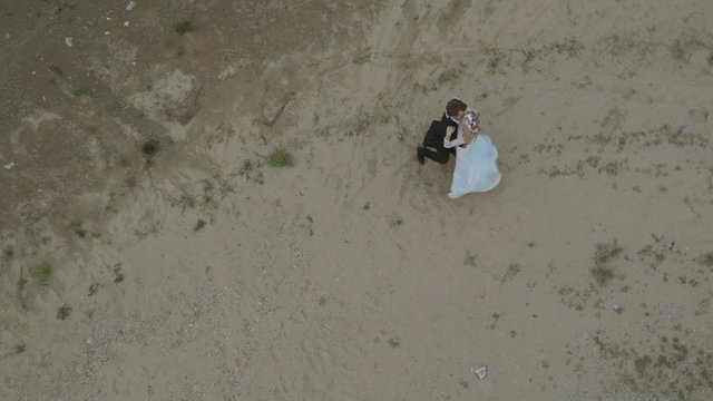 Aerial footage of mariage couple