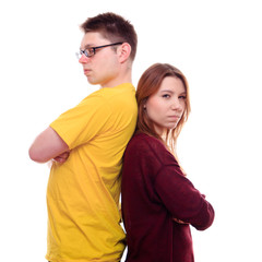 Fototapeta premium Misunderstandings two people stand back to back