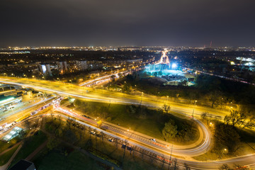 Panorama of Warsaw by night