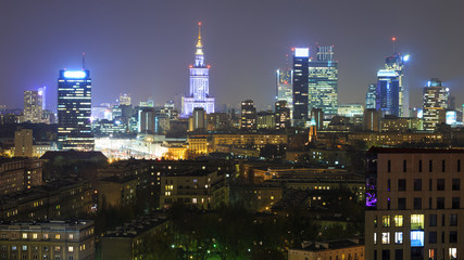 Plakat Panorama of Warsaw by night