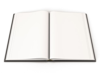 Open book with a black cover.
