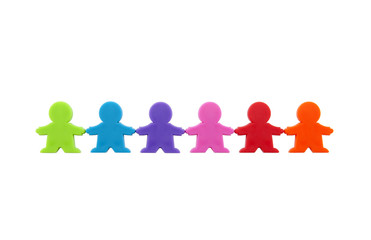 Colorful people figures standing in a row with clipping path.