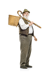 Old man with basket isolated