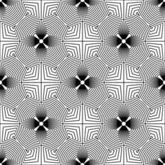 Black and white geometric seamless pattern with line and flower
