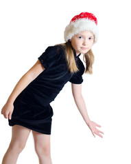 the girl the teenager in Santa Claus's hat