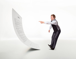 Afraid man points to the document