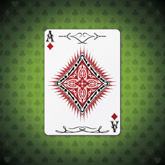 Ace of diamonds poker card on green background