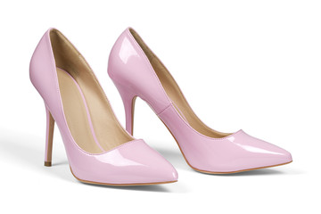 A pair of pink women's heel shoes isolated with clipping path.