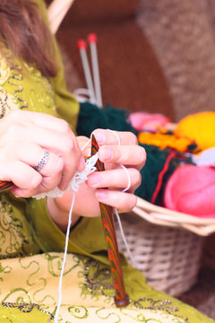 woman hands knitting