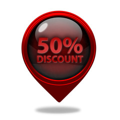 Discount 50 pointer icon on white background