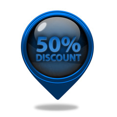 Discount 50 pointer icon on white background