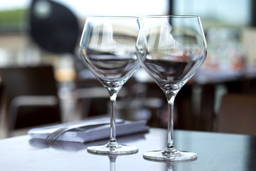 Glasses on a table in a restaurant