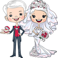 Vector Cute bride and groom